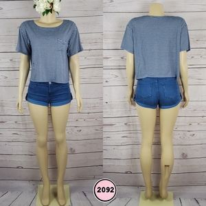 Mudd XS Striped Distressed Semi Crop Top – Casual Short Sleeve Tee